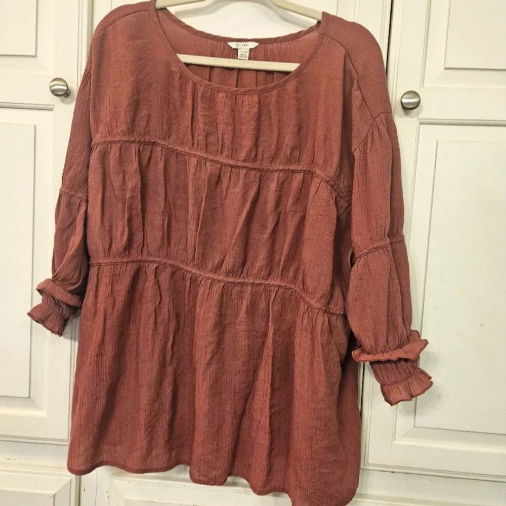 Rust Ruffle Tiered Tunic Top - Picture 1 of 5
